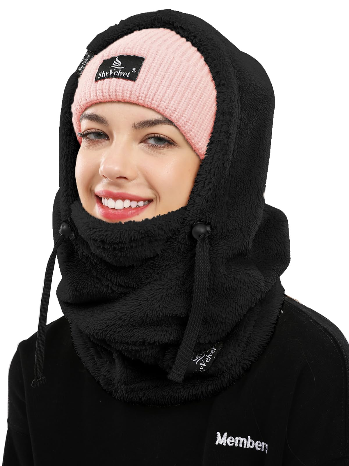 Shy Velvet Balaclava (Unisex) Wind-Resistant Winter Face Mask, Fleece Ski Mask for Men and Women, Warm Face Cover Hat Cap Scarf, Black, Medium-Large 🍁 All In One Marketplace Canada