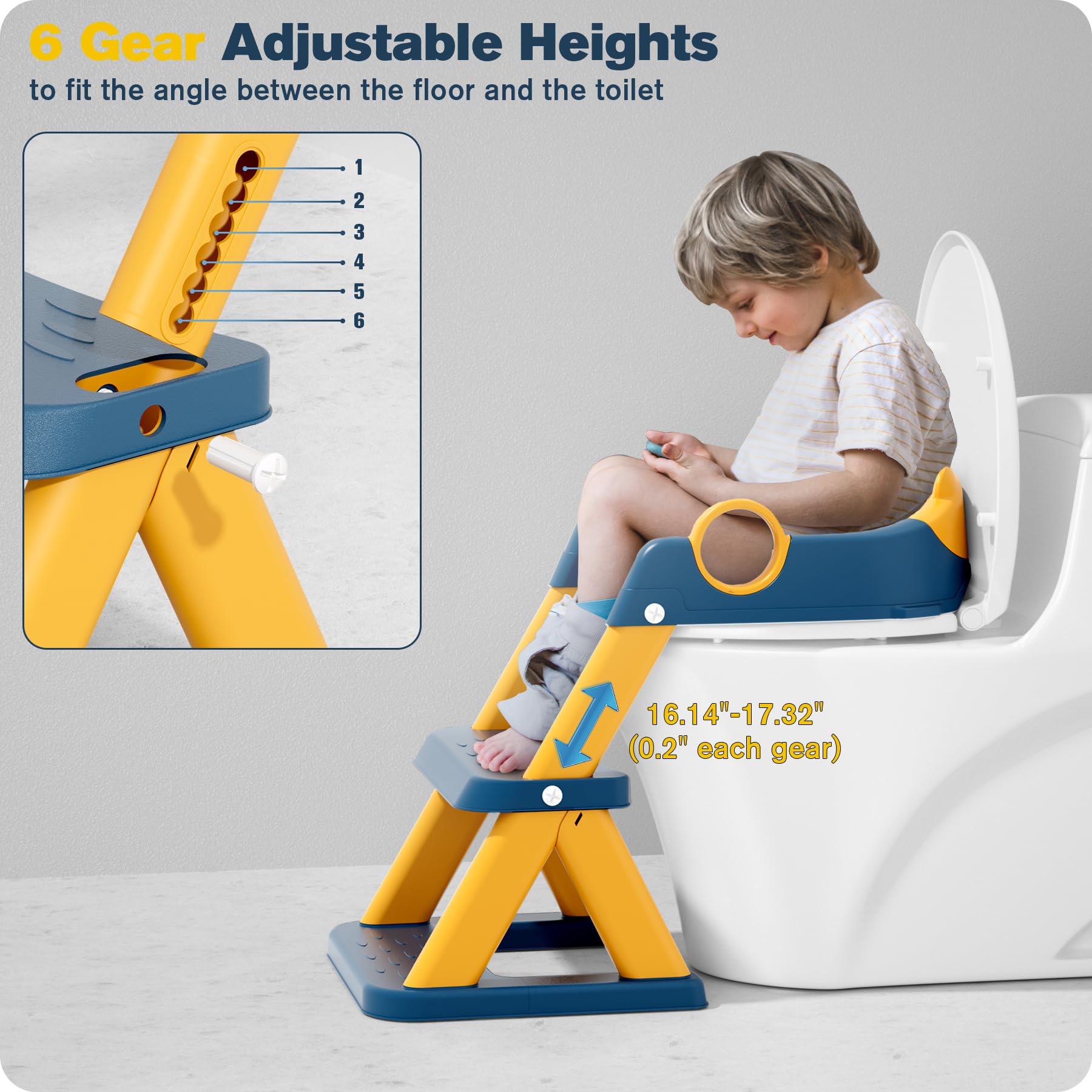 Rabb 1st Potty Training Seat, Upgrade Toddler Toilet Seat for Kids Boys Girls, 2 in 1 Potty Training Toilet for Kids, Splash Guard Anti-Slip Pad Step Stool(Blueyellow)