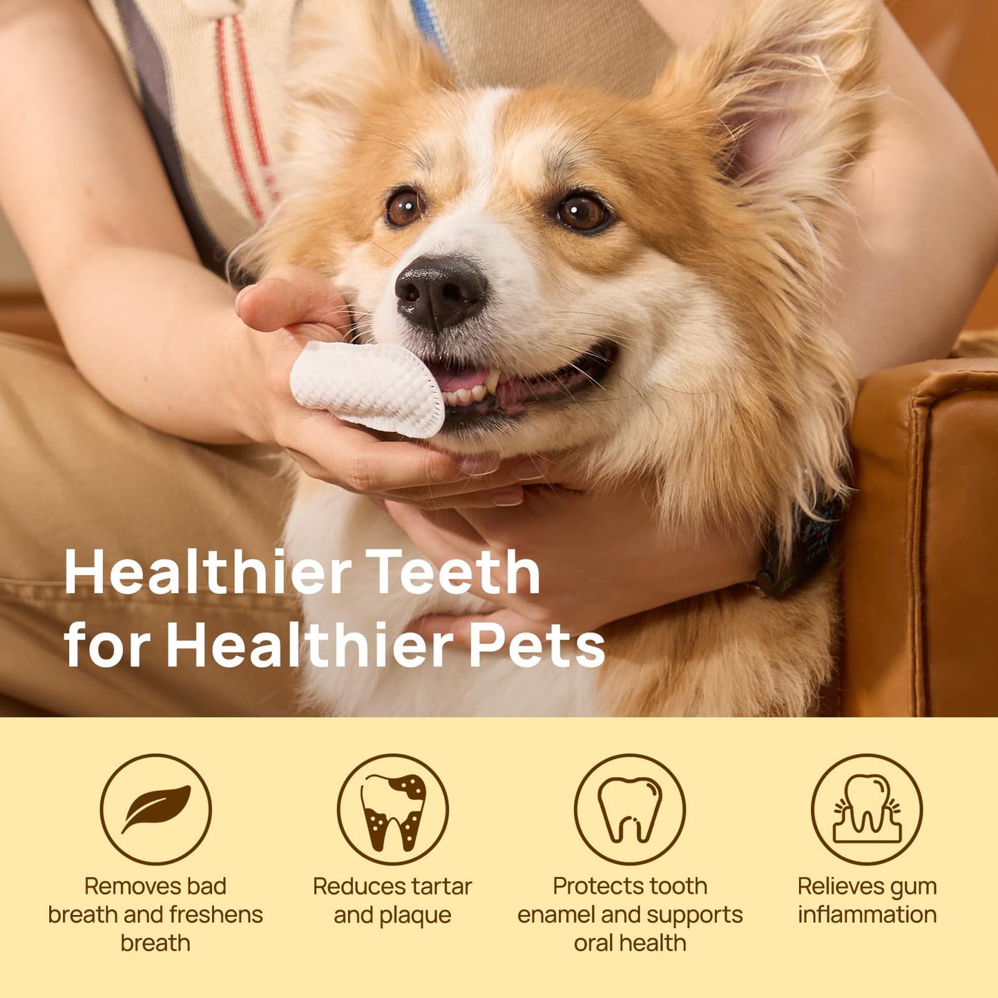 HICC PET Teeth Finger Wipes for Dogs & Cats, Vet-Recommended Teeth Cleaning Wipes, Removes Bad Breath, Plaque & Tartar, Fresh Breath Oral Care, Toothbrush & Toothpaste Alternative, Unscented