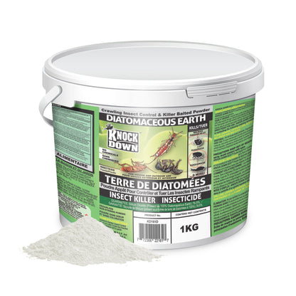 KNOCK DOWN - Diatomaceous Earth Insect Killer, Cockroach, Flea, Ant, Silverfish, Bed Bug Killer for Indoor and Outdoor Use, Food Grade Diatomaceous Earth Powder with Bait, 1kg Pail