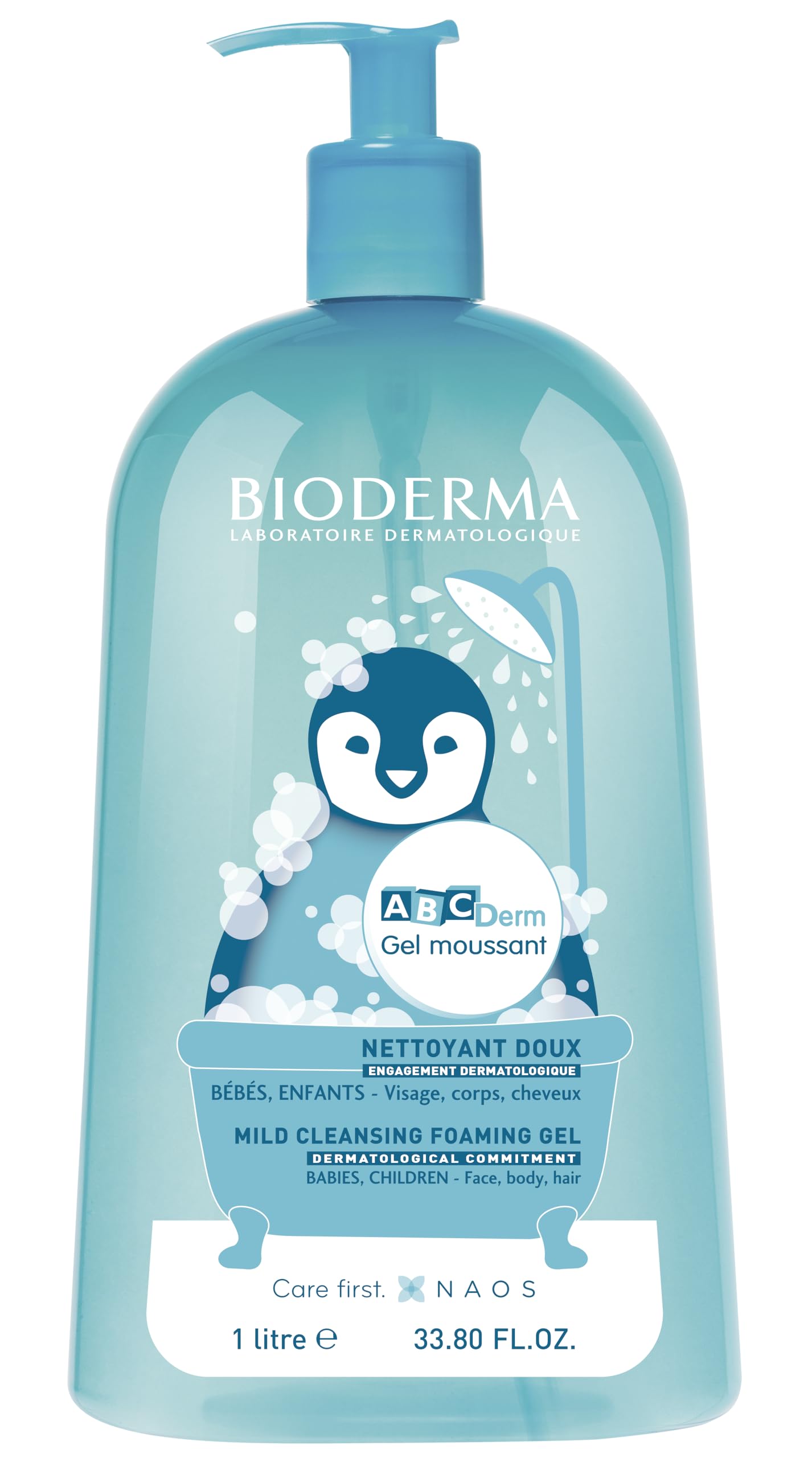 Bioderma ABCDerm Foaming Gel, Gentle Skin Cleanser and Moisturizing Body Wash for Babies and Children, 33.8 Fl Oz Bioderma