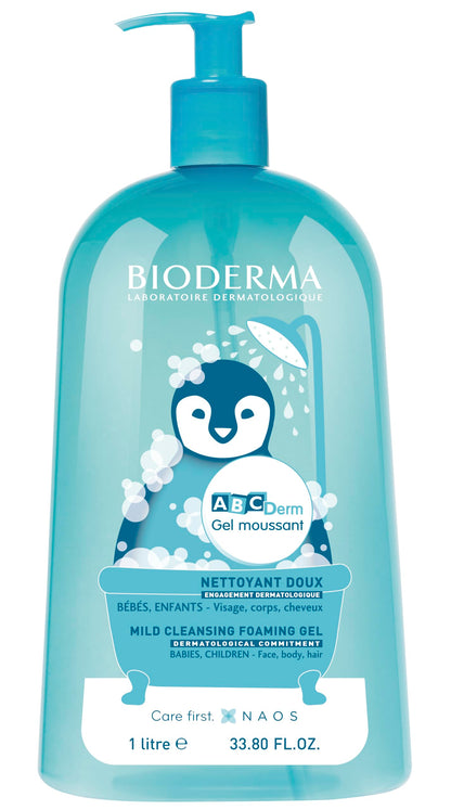 Bioderma ABCDerm Foaming Gel, Gentle Skin Cleanser and Moisturizing Body Wash for Babies and Children, 33.8 Fl Oz Bioderma