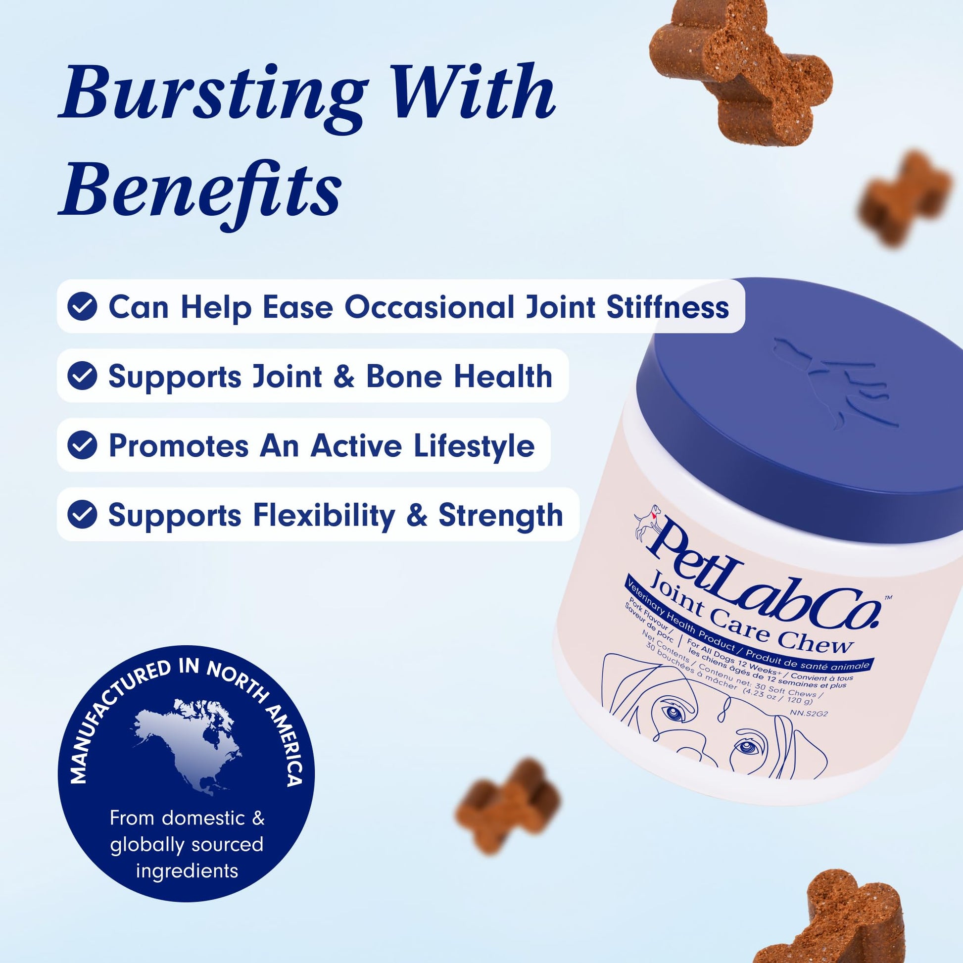 Petlab Co. Joint Care Chews, High Levels of Glucosamine for Dogs, Green Lipped Mussels, Omega 3 and Turmeric, Dog Hip and Joint Supplement to Actively Support Mobility, Packaging May Vary