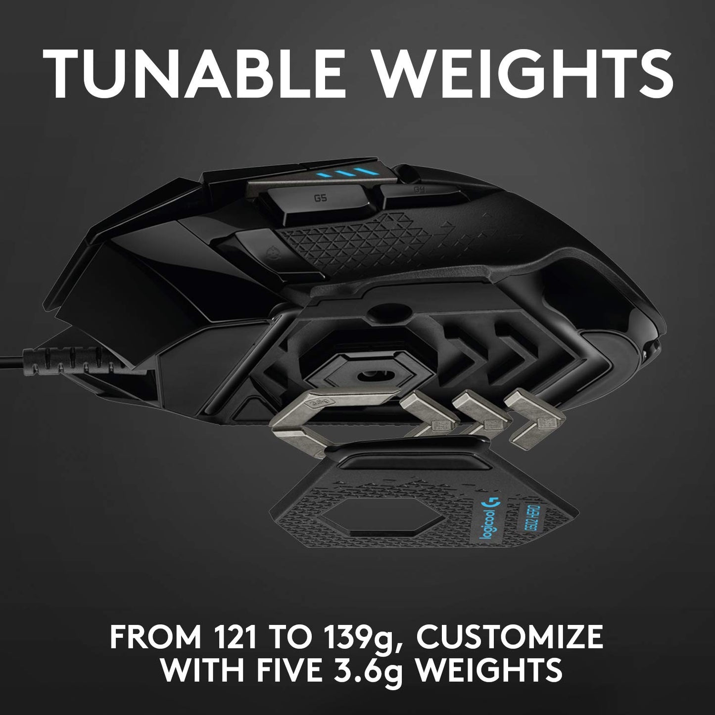 Logitech G502 Hero High Performance Wired Gaming Mouse, Hero 25K Sensor, 25,600 DPI, RGB, Adjustable Weights, 11 Programmable Buttons, On-Board Memory, PC/Mac, Black