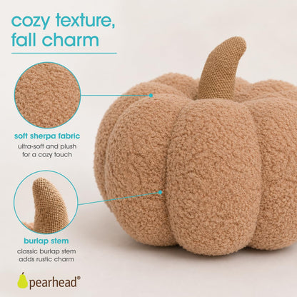 Citrouille en sherpa beige Pearhead, décoration d'Halloween en peluche, décoration d'automne moderne, beige