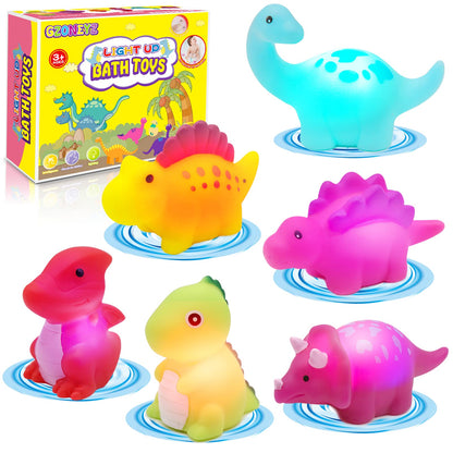 Light-Up Dinosaur Bath Toys - 6 Pack Baby Bath Toys Baby Bathtub Shower Floating Swimming Pool Toy with Colourful Flashes Light for Toddlers Kids Gifts in Birthday Christmas Bathroom 🍁 All In One Marketplace Canada