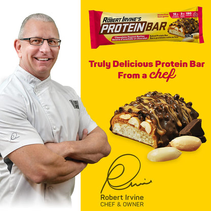 Chef Robert Irvine Protein Bar - Chocolate Peanut Butter Baked Bars, Gluten Free (18 Pack)