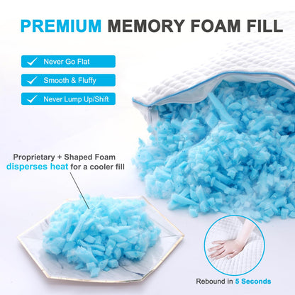 VVZ Cooling Shredded Memory Foam Pillows Queen Size 2 Pack, Adjustable Firm Bed Pillows for Side Back Stomach Sleepers, Luxury Gel Pillow for Hot Sleepers with Breathable Washable Cover - Available at All In One Marketplace Canada