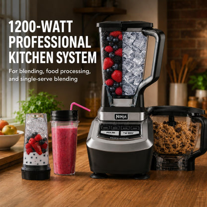 Ninja BL780C, Ninja Supra Kitchen System with Blender and Food Processor, Black/Silver, 1200W, (Canadian Version)