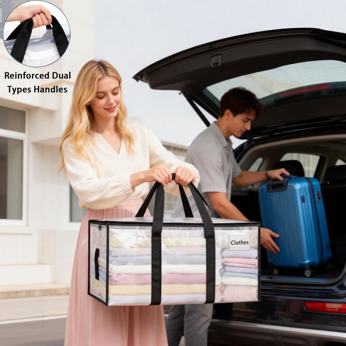 8 Pack Extra Large Heavy Duty Moving Bags,Clear Large Storage Bags with Lids,Moving Boxes with Zippers & Reinforced Handles,Transparent Packing Bags for College Dorm,Traveling,Christmas Decorations - Available at All In One Marketplace Canada