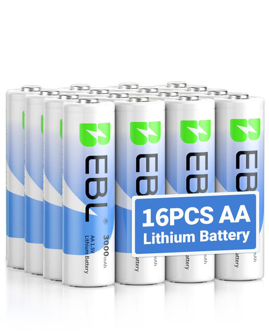 EBL 16 Counts AA Batteries 1.5V Constant Voltage Long Lasting AA Lithium Battery for Blink Camera Toys Flashlight