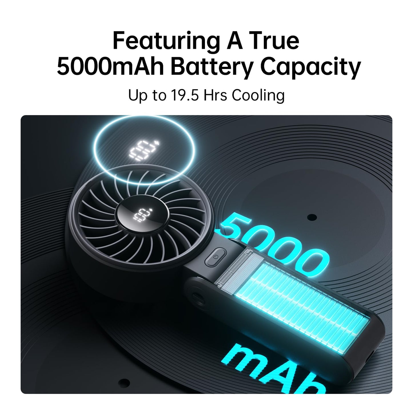 JISULIFE Handheld Fan Life7 – Ultimate Flexibility: High-Power Motor, LED Display, 5000mAh Rechargeable, 5-Speed, Foldable Design, 3-IN-1 Portable Hand/Desk/Neck Fan for Travel, Gift for Women (Black) - Available at All In One Marketplace Canada