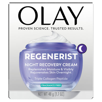 Olay Face Moisturizer, Anti-Aging Night Cream for Women - Fragrance-Free Skin Care, Instant Hydration, Anti-Wrinkle, Reduces Fine Lines, Exfoliates, Smooths Texture - Niacinamide, Amino Pepitde, 50 mL [Packaging may Vary]