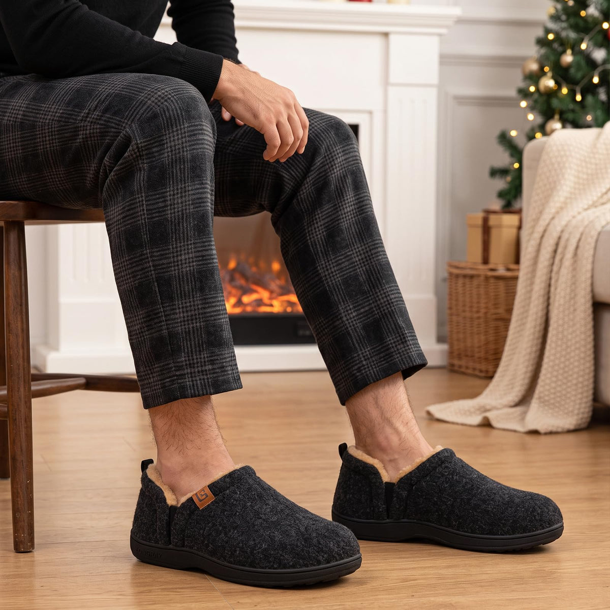 LongBay Men's Memory Foam Winter Slippers Dark Black,9-10 🍁 All In One Marketplace Canada