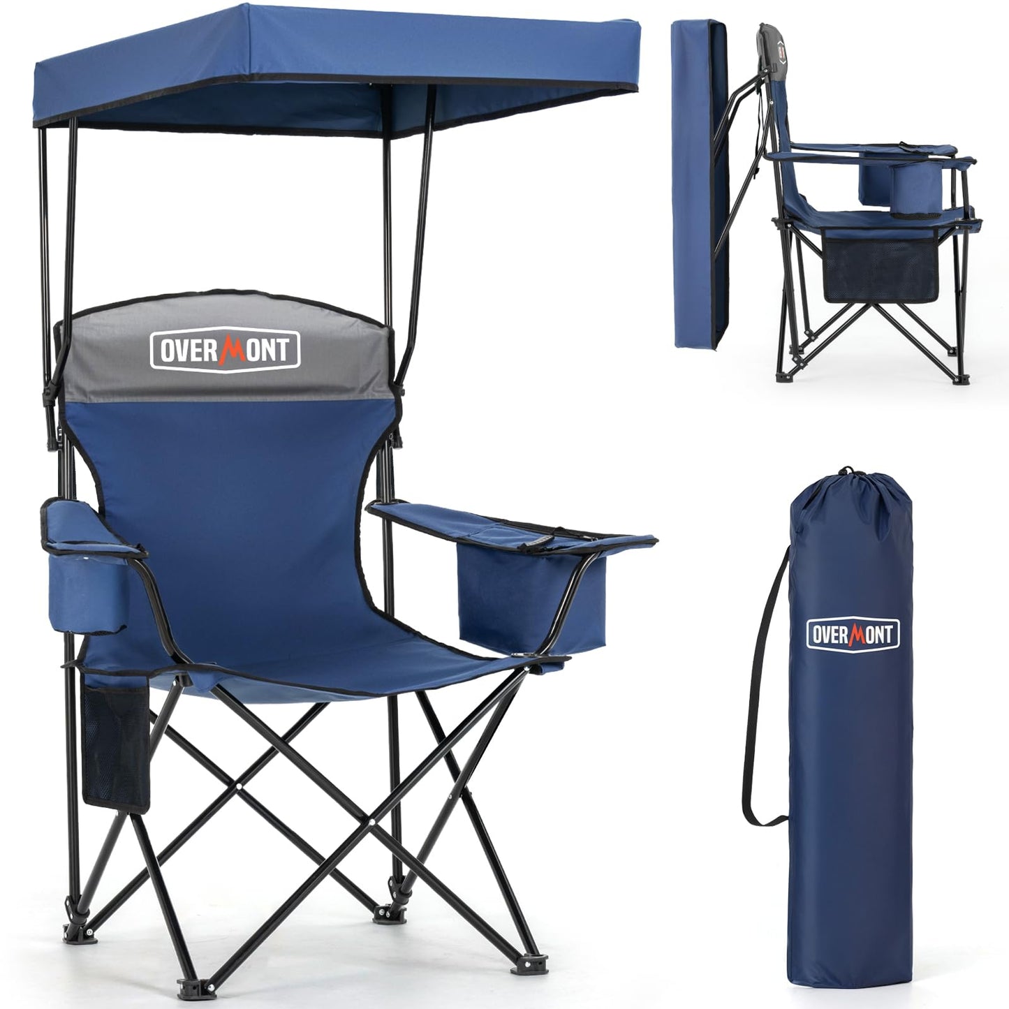Overmont Beach Chair with Cooler and Umbrella - Sunshade Backpack Folding Canopy Chair with Two Arm Rest Cup Holder Carry Bag - Portable for Sand Camping Travel Outdoor Pool 330 lbs Blue OVERMONT