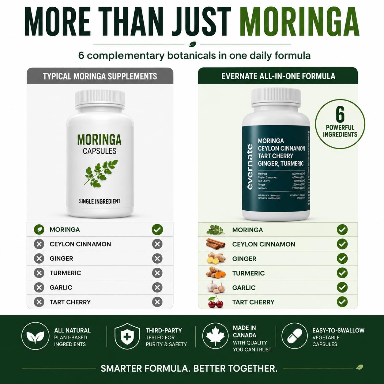 ALL-IN-ONE Moringa 8000 mg with Ceylon Cinnamon 4000 mg, Tart Cherry, Turmeric, Ginger & Garlic (Per Serving: 2 Capsules) – Antioxidant, Detox, Energy & Metabolic Support – Made in Canada - Available at All In One Marketplace Canada