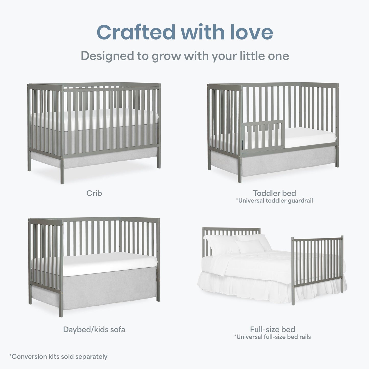 Dream On Me Synergy 5-in-1 Convertible Crib in Cool Grey, Greenguard Gold Certified, BSA Certified, 3 Mattress Height Settings, Classic Nursery Furniture 🍁 All In One Marketplace Canada