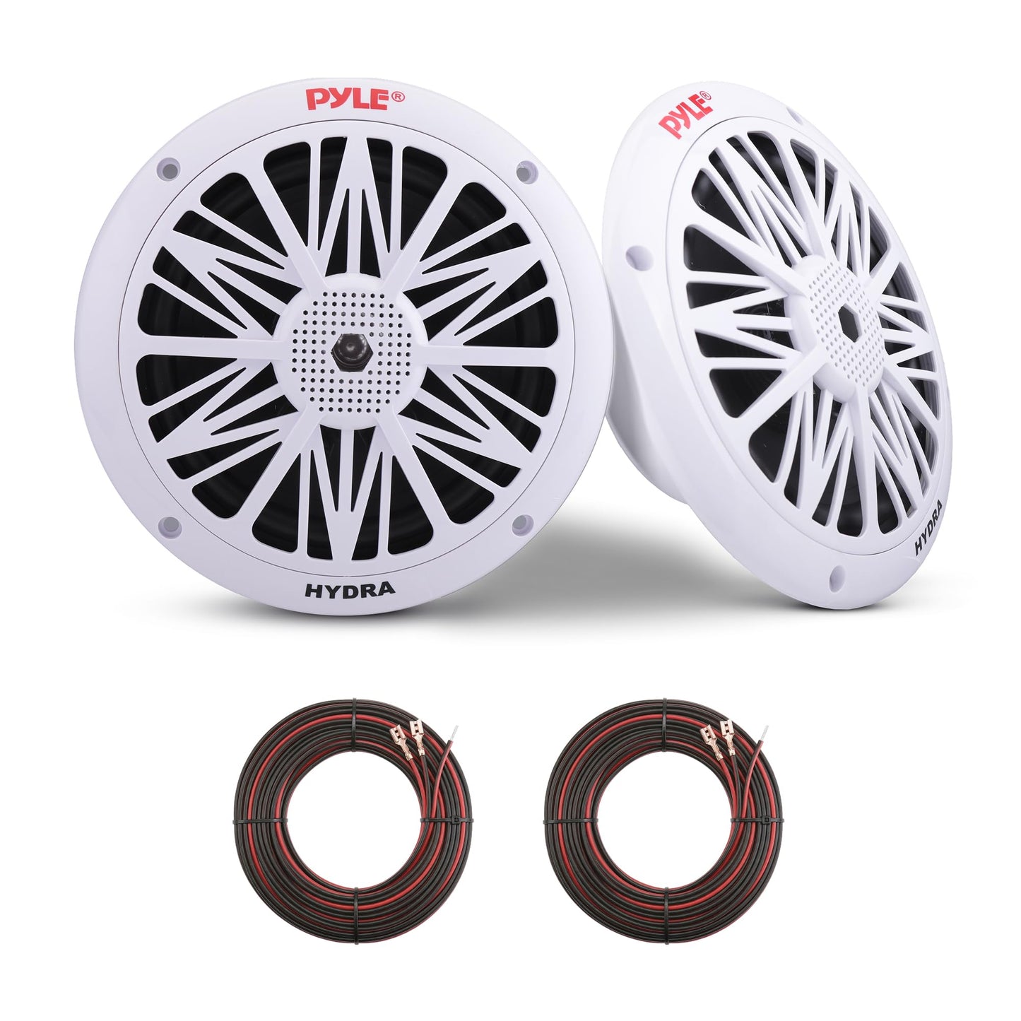 Pyle 6.5 Inch Dual Marine Speakers - 2 Way Waterproof and Weather Resistant Outdoor Audio Stereo Sound System with 200 Watt Power, Poly Carbon Cone and Butyl Rubber Surround - 1 Pair (White) Pyle