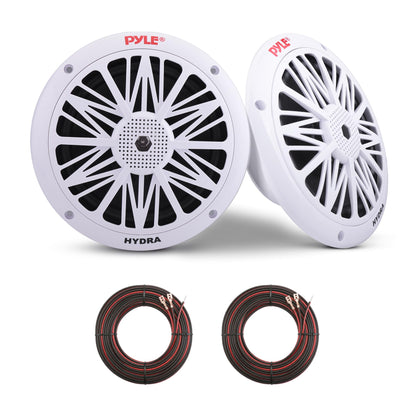 Pyle 6.5 Inch Dual Marine Speakers - 2 Way Waterproof and Weather Resistant Outdoor Audio Stereo Sound System with 200 Watt Power, Poly Carbon Cone and Butyl Rubber Surround - 1 Pair (White) Pyle
