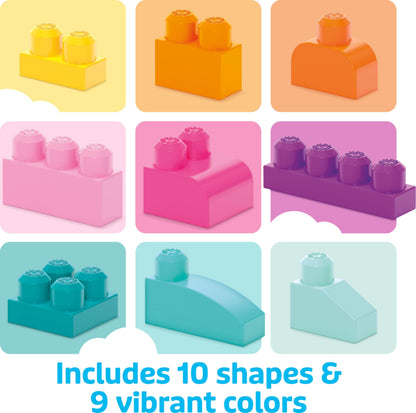 MEGA BLOKS First Builders Toddler Blocks Toys Set, Big Building Bag Collection with 80 Pieces and Storage, Pink, Ages 1+ Years