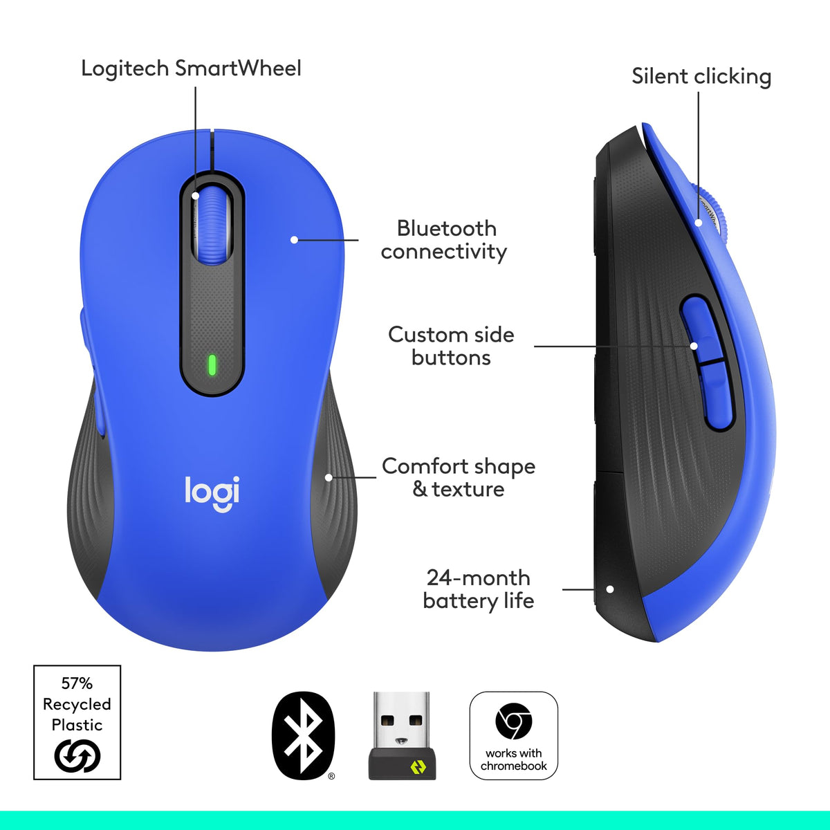 Logitech Signature M650 L Full Size Wireless Mouse - Classic Blue
