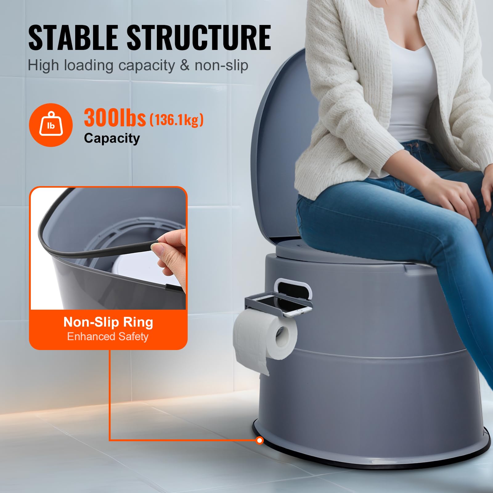 VEVOR Portable Toilet for Camping, Porta Potty with 1.3 Gal Detachable Inner Bucket & Removable Paper Holder, Commode with Dual Lids, Travel Toilet for Adults Kids Outdoor Camping Car Long Road Trips VEVOR