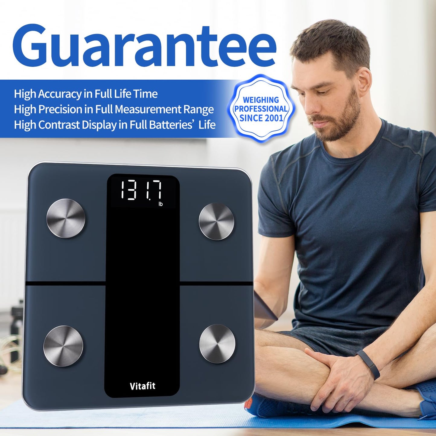 Vitafit Smart Weight Scale, High Accuracy 0.1lb by Our Professional Factory Since 2001, Scale Body Weight App Sync 13 Body Composition with BMI, Body Fat and Muscle, 400lb, LED, Black - Available at All In One Marketplace Canada