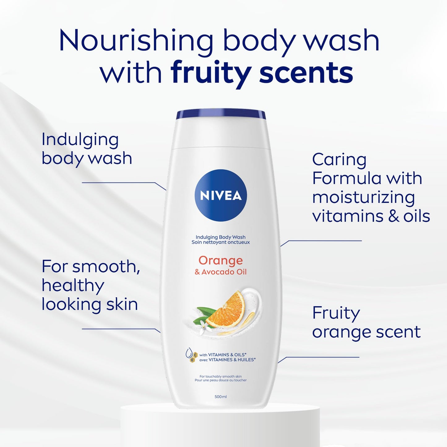 NIVEA Orange & Avocado Oil Body Wash, 3x500ml - Available at All In One Marketplace Canada