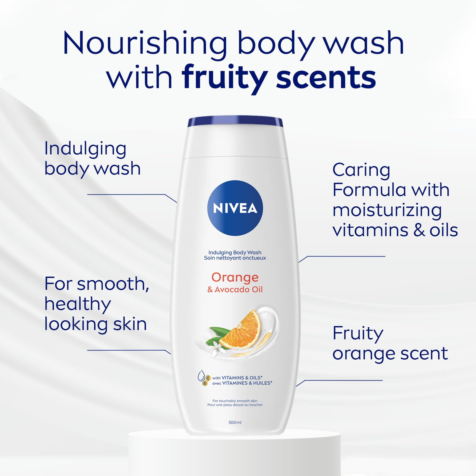 NIVEA Orange & Avocado Oil Body Wash, 3x500ml - Available at All In One Marketplace Canada