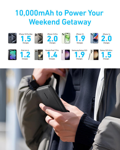 Anker Power Bank(PowerCore 10K),Compact Travel-Ready 10,000mAh Battery Pack with PowerIQ Charging Technology,5V/3A High-Speed Charging for iPhone,iPad,and More (USB-C Input and Output（Black），1pack) - Available at All In One Marketplace Canada
