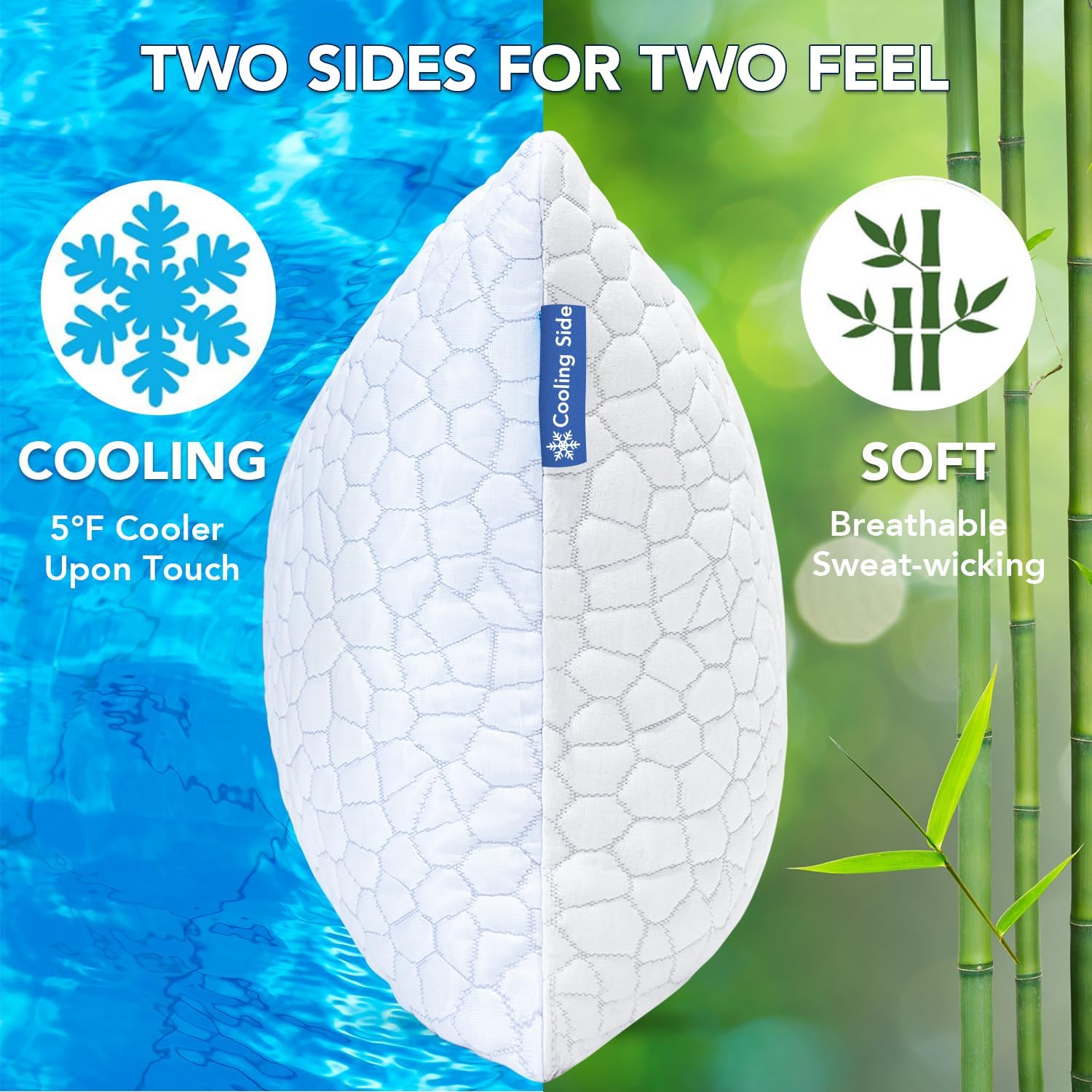 Cooling Memory Foam Pillows Queen Size Set of 2, Adjustable Shredded Foam Bed Pillows for Sleeping, Soft Support Pillows for Side & Back Sleepers with Breathable Dual-Sided Soft & Cooling Fabric - Available at All In One Marketplace Canada