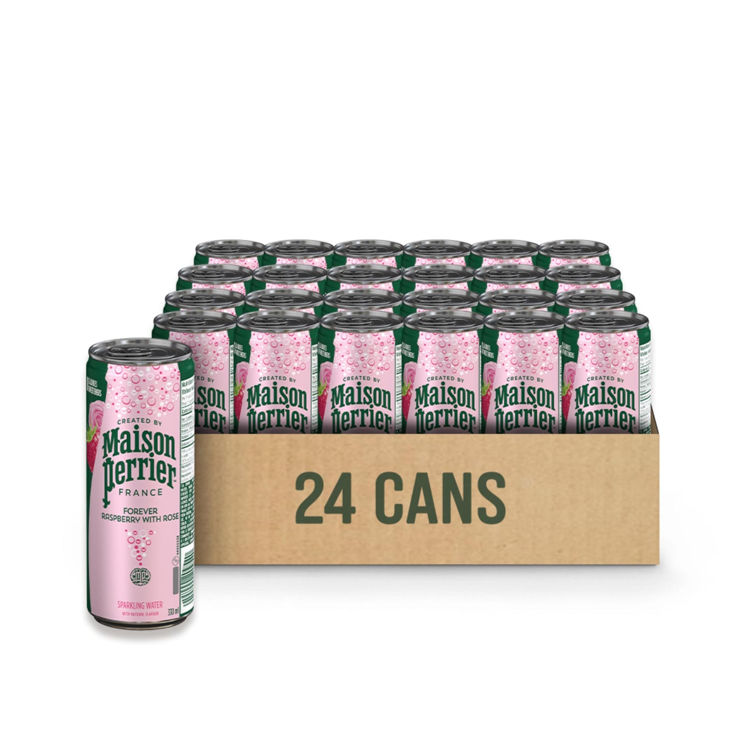 Maison Perrier Forever Raspberry with Rose Sparkling Water – 24 Pack, 330ml Cans