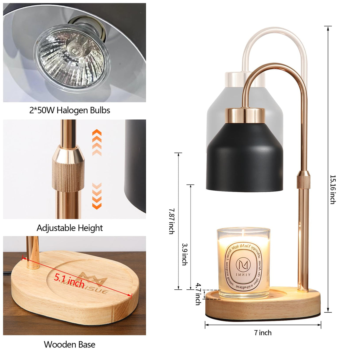 Candle Warmer Lamp,Timer,Dimmer,Adjustable Height Home Decor Electric Wax Melt Warmer with 2 Bulbs Gifts for Mom Womens Christmas Scented Jar Bedroom Living Room Decor 🍁 All In One Marketplace Canada