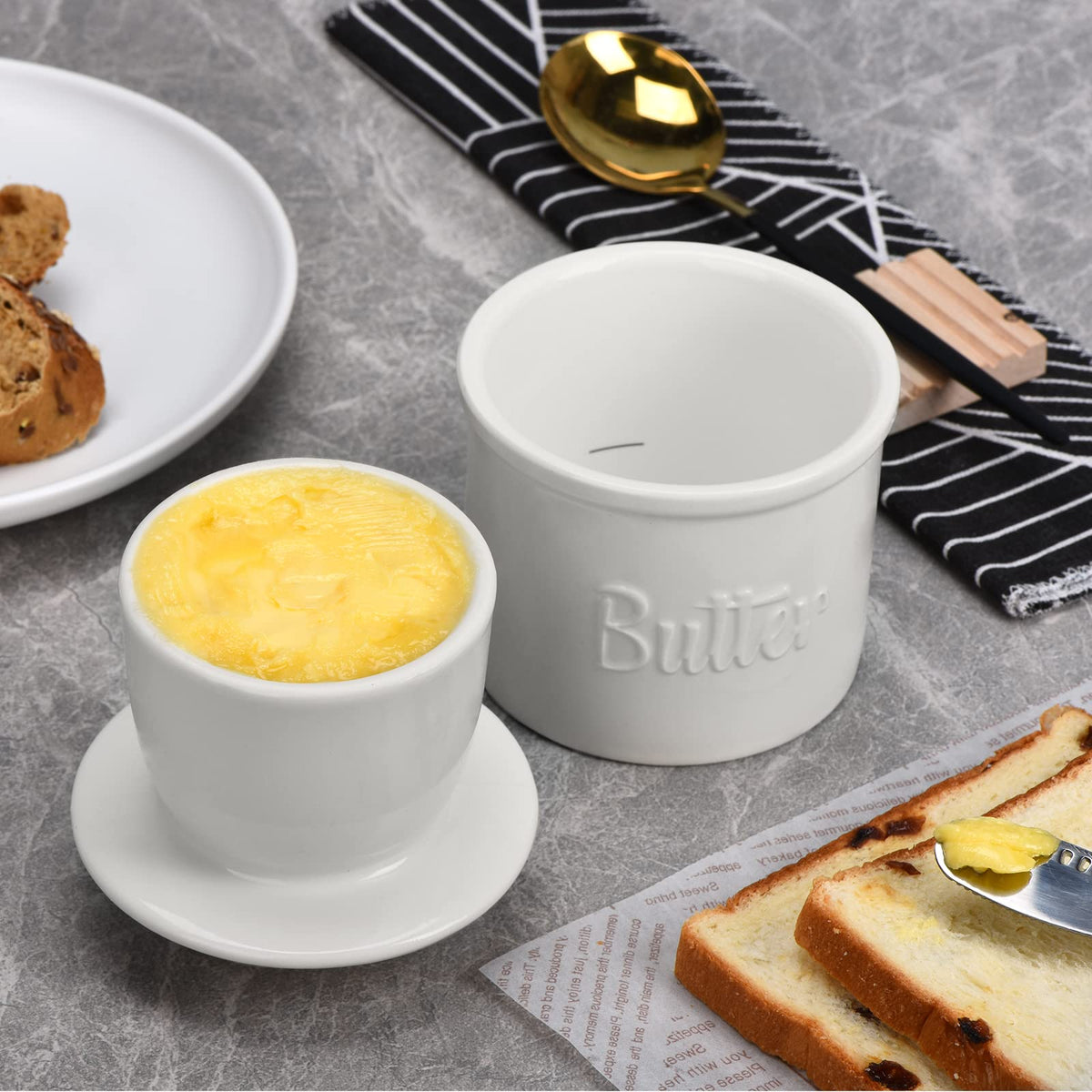 ADIVEE Butter Crock with Spreader, Porcelain French Butter Keeper, White 🍁 All In One Marketplace Canada