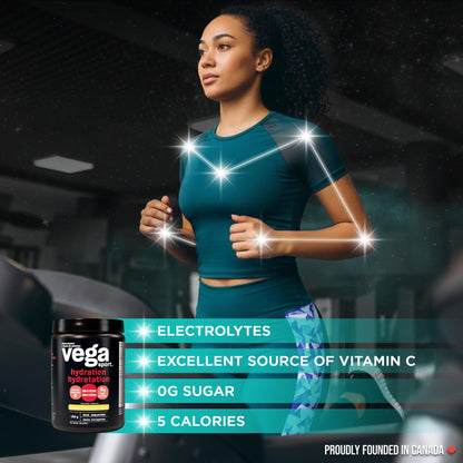 Vega Sport Hydration Electrolyte Powder, Plant Based for Fast Post Workout Hydration – Sugar-Free Lemon Lime, 40 Servings, 168 grams - Available at All In One Marketplace Canada
