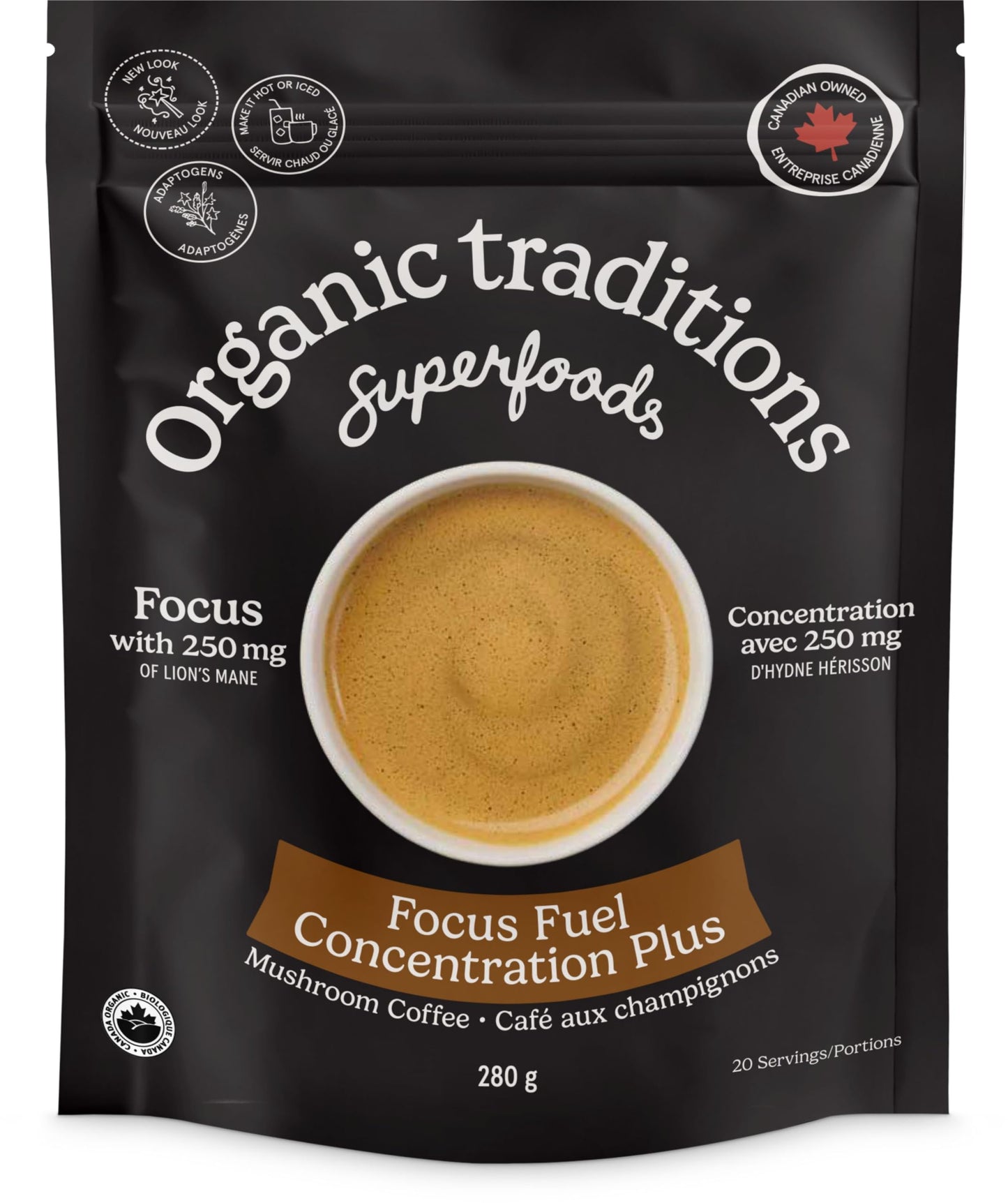 Organic Traditions Focus Fuel Mushroom Coffee – Lion's Mane, MCT Oil & Adaptogens, Dairy-Free Instant Blend, 280g