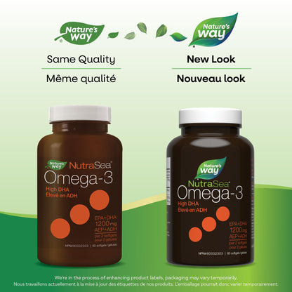 Nature's Way NutraSea DHA 2X Concentrated Omega 3 Softgels Supplement – Fresh Mint Flavour – Brain & Eye Support for Adults and Kids Ages 14+ – 500mg DHA, 60 Softgels Nature's Way