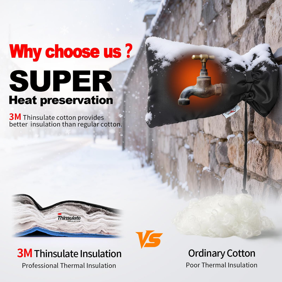 Enlarge Outdoor Faucet Cover for Winter Freeze Protection, 3M Thinsulate, 10"H x 6.3"W Hose Bib Covers for Wall Taps Outside, Waterproof & Frost Free Insulated Spigot Cover, 2 Pcs Faucet Socks - Black 🍁 All In One Marketplace Canada