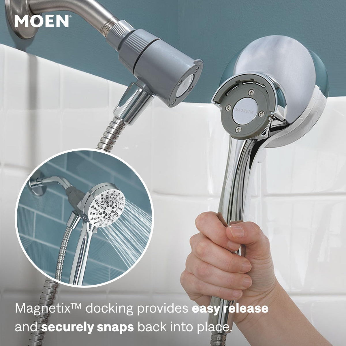 Moen 26100 Engage Magnetix 3.5-Inch Six-Function Handheld Showerhead with Magnetic Docking System, Chrome