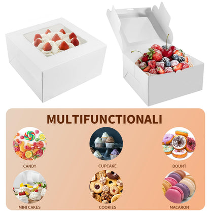40 Pcs Cake Boxes with Window, 10” x 10” x 5” White Tall Bakery Box Set (20pcs Boxes & 20pcs Boards), Paperboard Cake Baker Box for Bakery, Cakes, Pastries 🍁 All In One Marketplace Canada