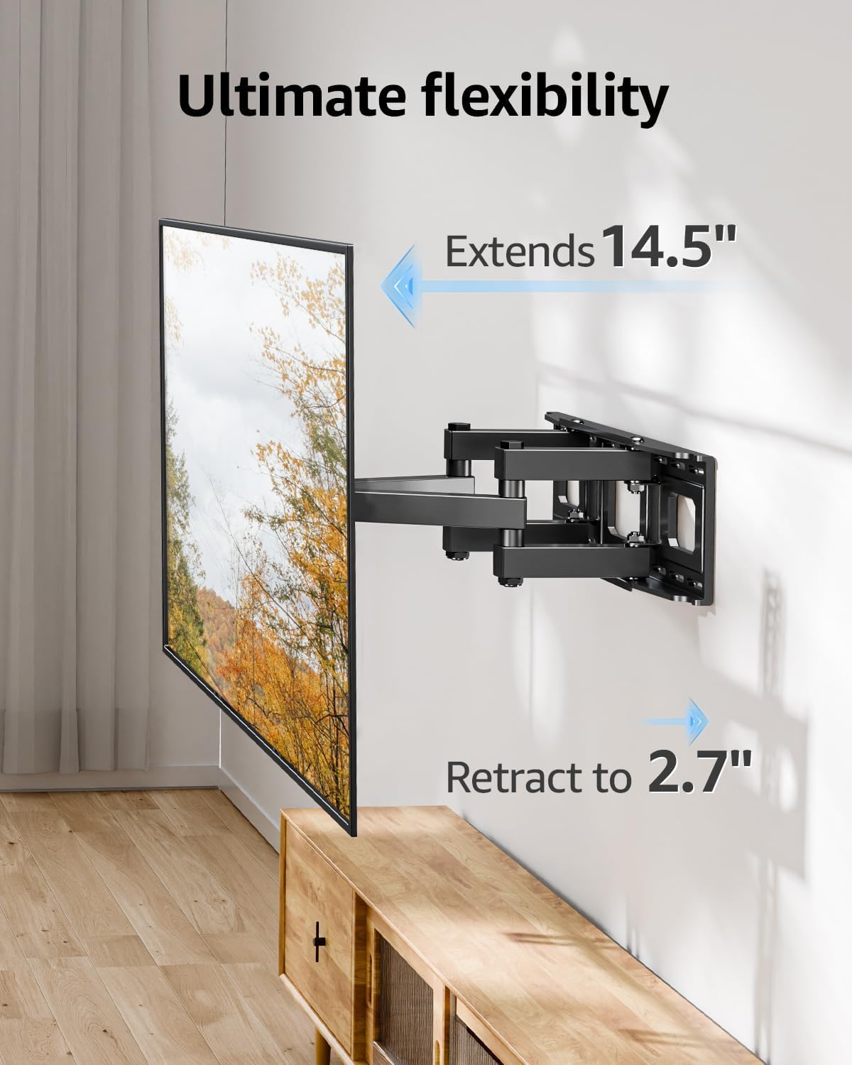 MOUNTUP TV Wall Mount for 26-65 Inch Flat Curved LED LCD Screen TVs Full Motion TV Mount, Tilt Swivel Extension Wall Mount TV Bracket with Dual Articulating Arms, Max VESA 400x400mm, Holds up to 99lbs