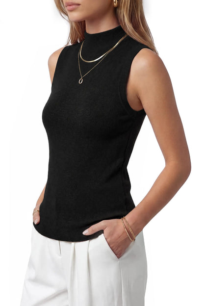 Arach&Cloz Women's Mock Neck Business Casual Sweater Tank Tops Black M 🍁 All In One Marketplace Canada