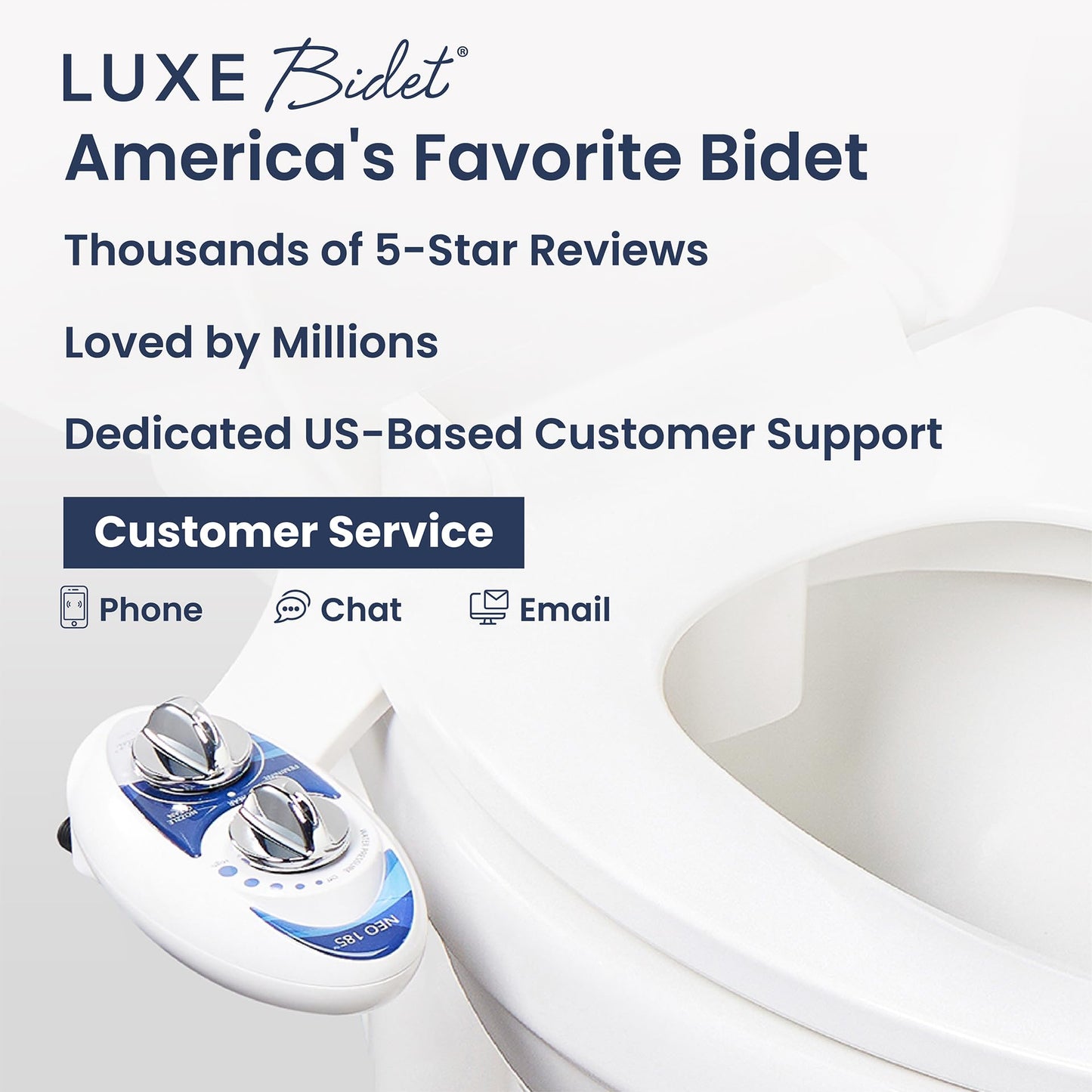 LUXE Bidet NEO 185 - Dual Nozzle, Self-Cleaning, Non-Electric Bidet Attachment for Toilet Seat, Adjustable Water Pressure, Rear & Feminine Wash (Blue)