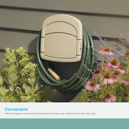 Suncast DHH150 Deluxe Garden Hose Hangout with 150-Foot Hose Capacity and Enclosed Storage Compartment, Taupe Suncast