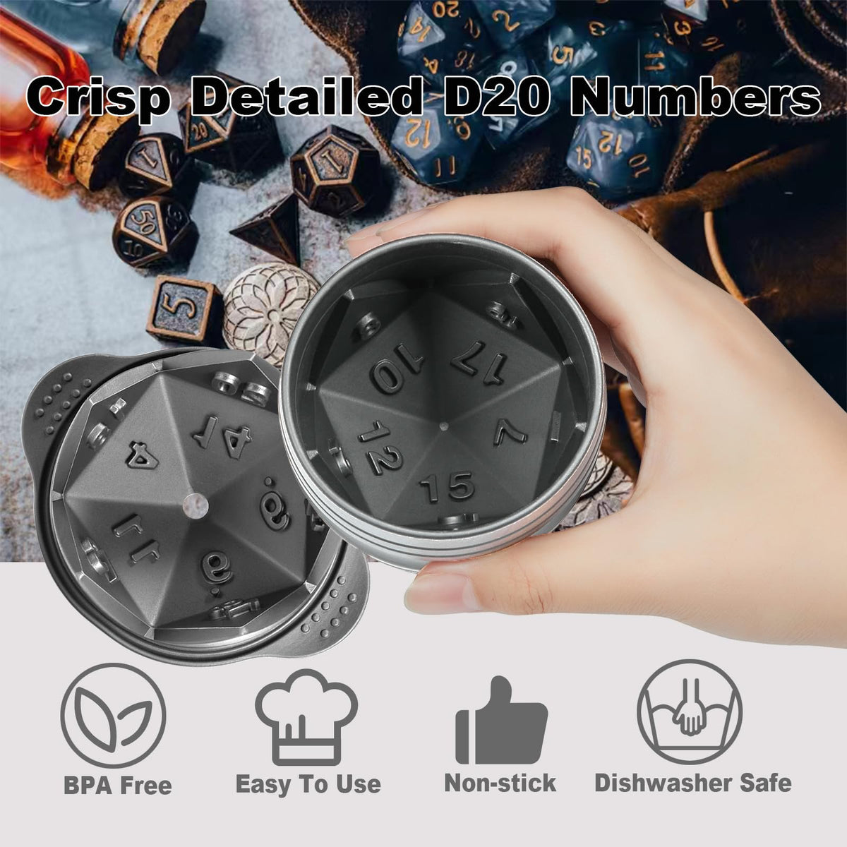 Nax Caki D20 Dice Ice Mold, DND Gamer Gifts for Men Women, Cool Christmas Stocking Stuffers Ideas for Adults TTRGP Lover, Large Silicone D&D Accessories Ice Cube Tray for Cocktails,Bourbon,Whiskey 🍁 All In One Marketplace Canada