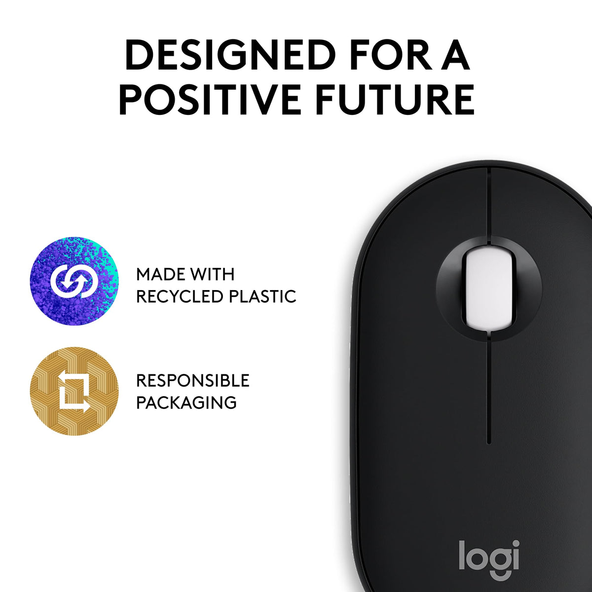 Logitech Pebble Mouse 2 M350s Slim Bluetooth Wireless Portable - Black