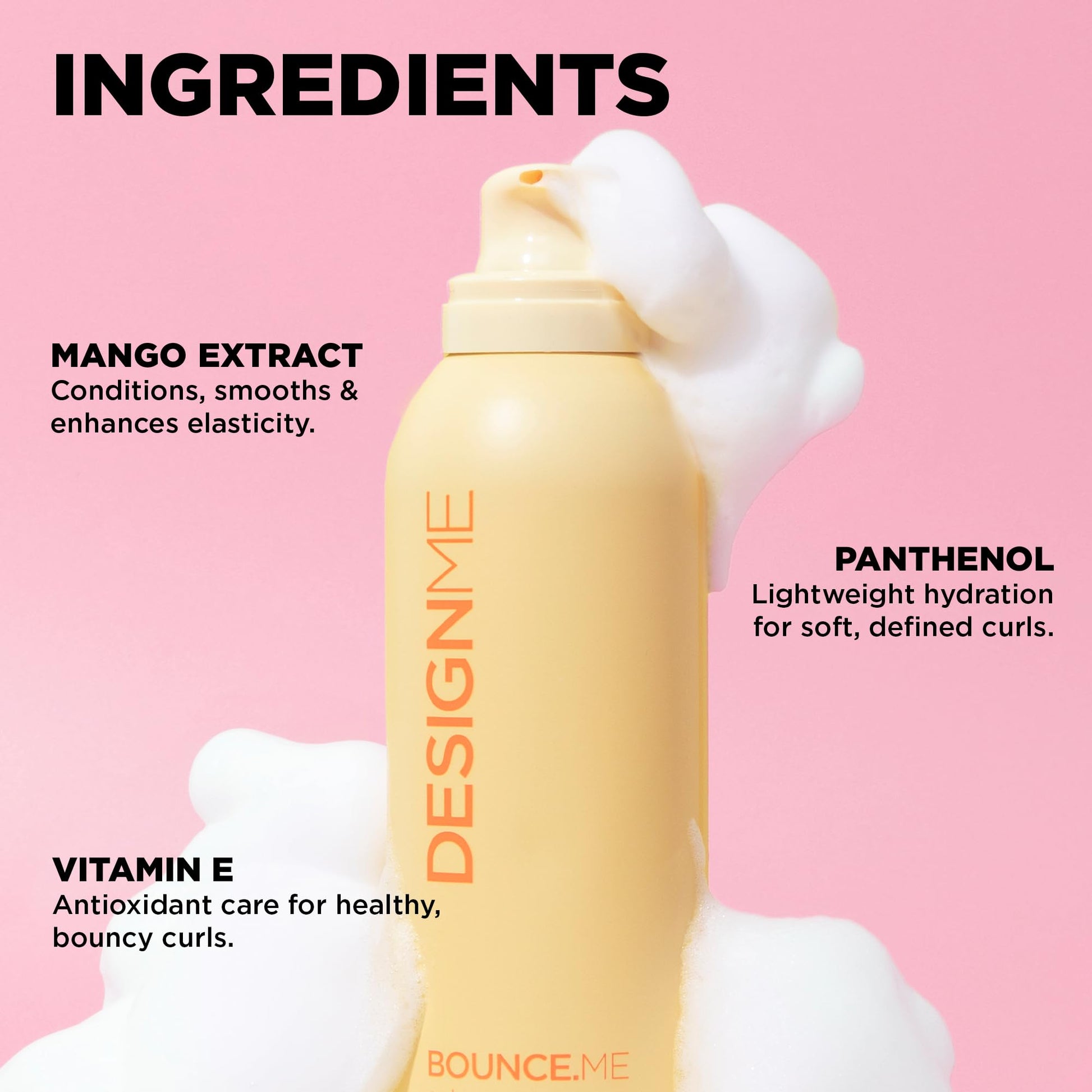 Design.Me BOUNCE.ME Curl Mousse | Lightweight Curl Defining for Wavy & Curly Hair | Frizz Control, Humidity Resistant, Alcohol-Free Mousse for Hair Styling | CGM Approved Design.Me