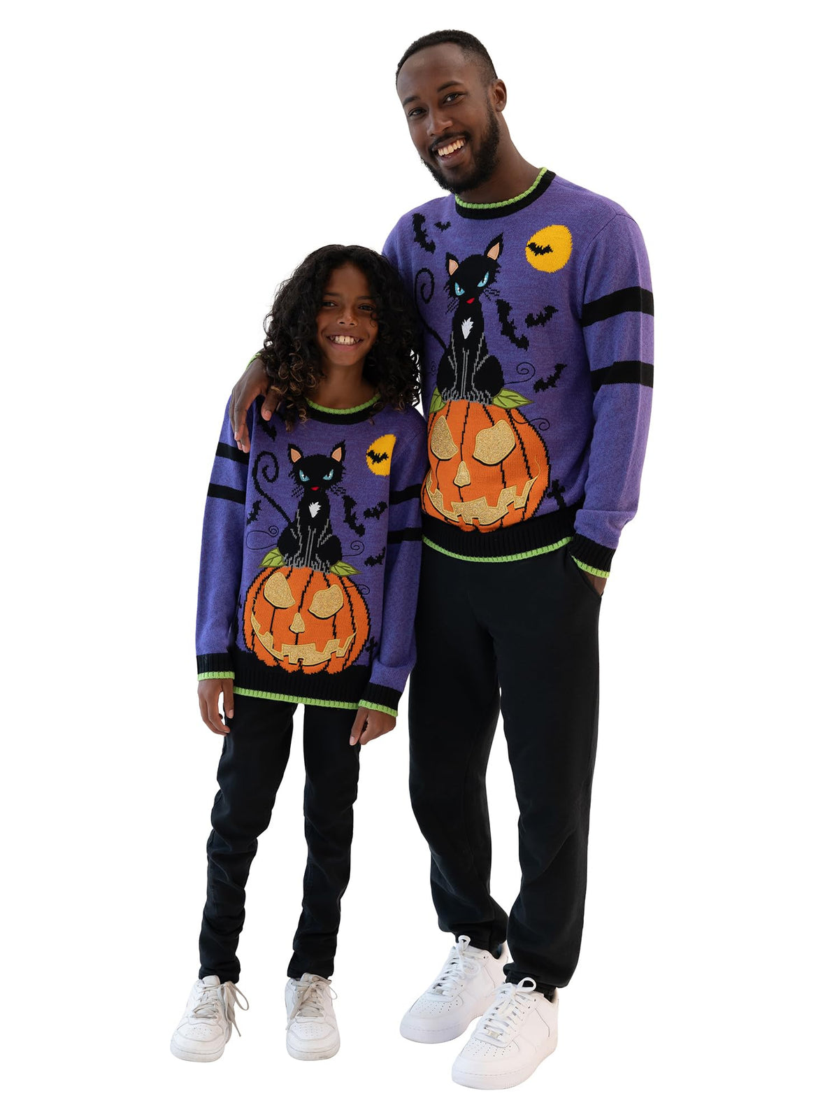 Blizzard Bay Men's Cat in The Graveyard Halloween Sweater, Graveyard Purple, Medium