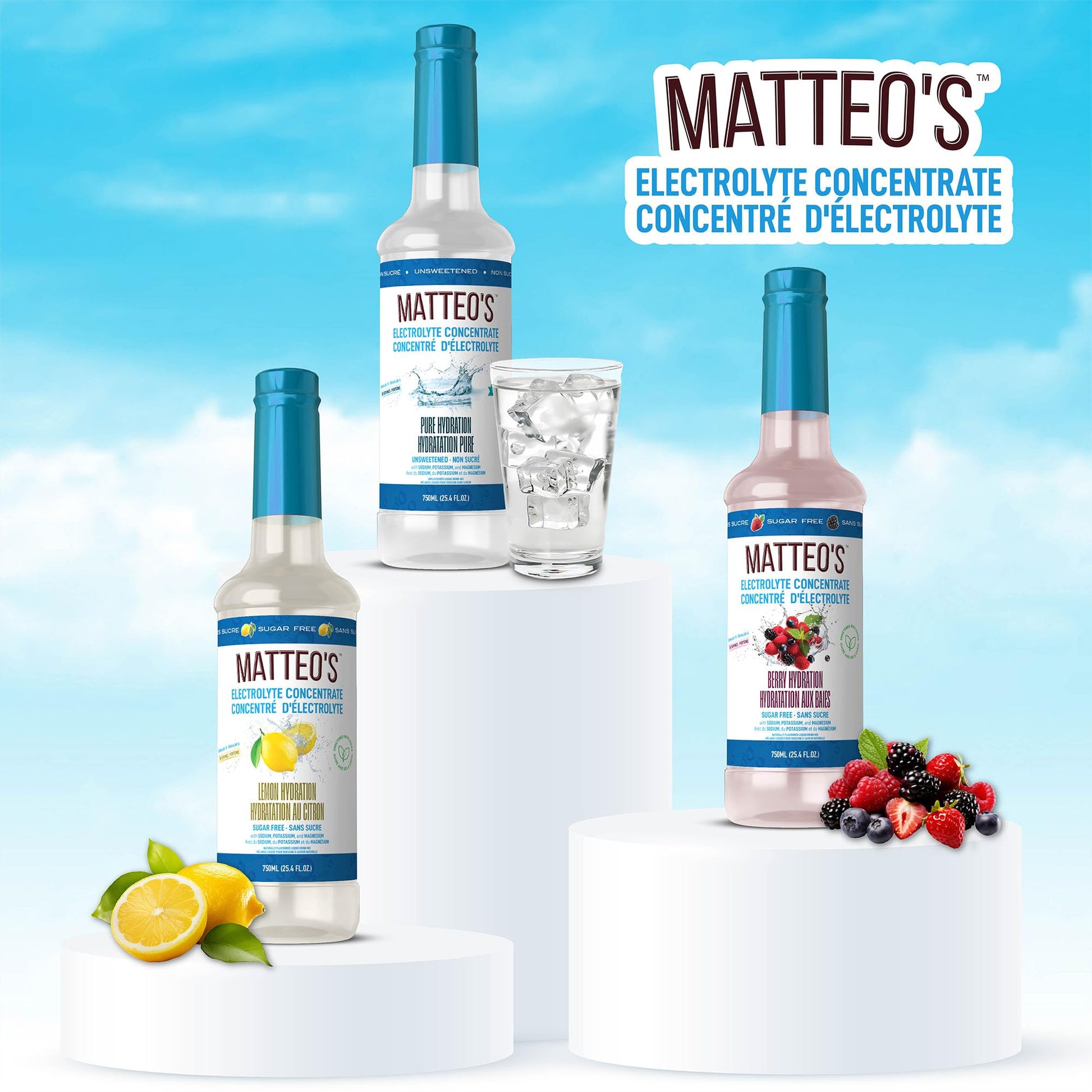 Matteo's Sugar-Free Hydration Concentrate - Electrolyte Drink for Quick Rehydration & Endurance, Ideal for Workouts, Travel, Heat & Sun, Delicious with Vitamins & Nutrients, Berry & Lemon Flavor, 750ml 2-Pack Matteo's