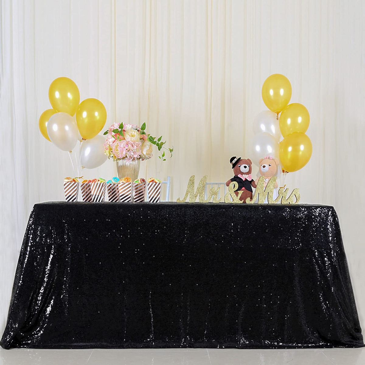 Black Sequin Tablecloth 90x156inch Sparkly Sequin Table Linen Centerpieces
